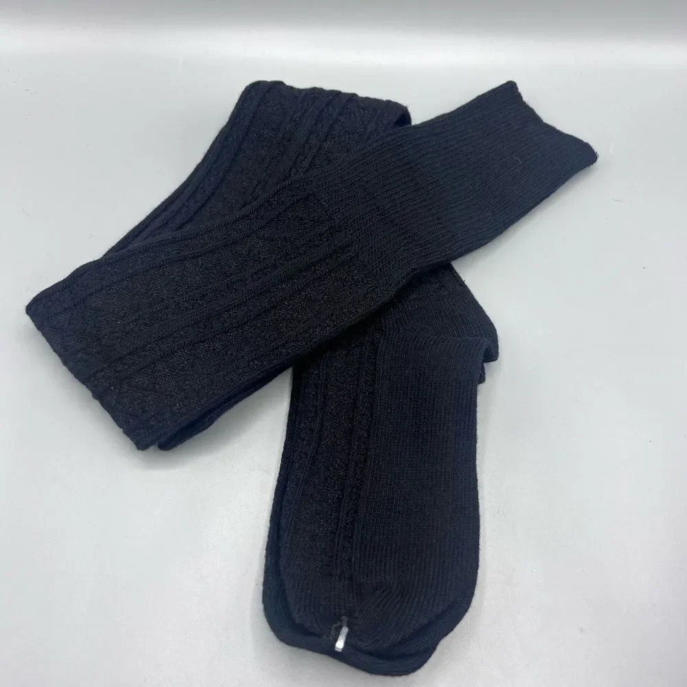 Lian Lifestyle Cable Knit Black Over Thigh High Knee Socks NWT